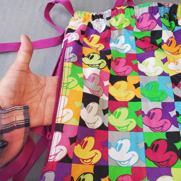 Disney Parks Authentic Original Mickey Mouse Clothe Backpack Colorful Faces Fold - Picture 3 of 11